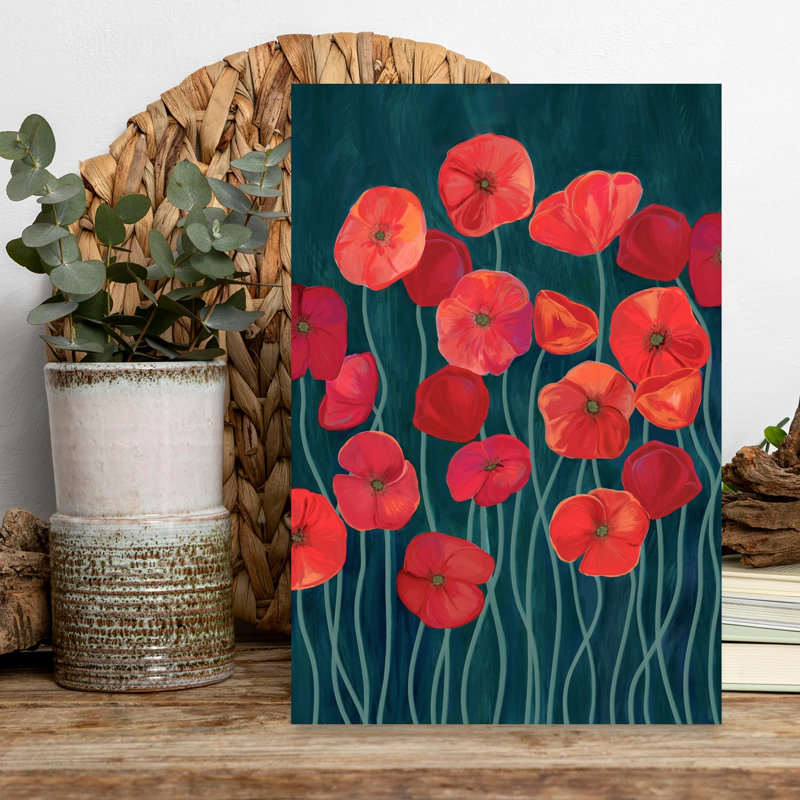 «Coquelicots rouges éclatants», art floral coloré, H 18 po x l 12 po