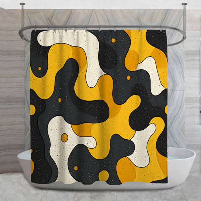 Rideau de douche formes jaunes - Décoration de salle de bain abstraite Steampunk