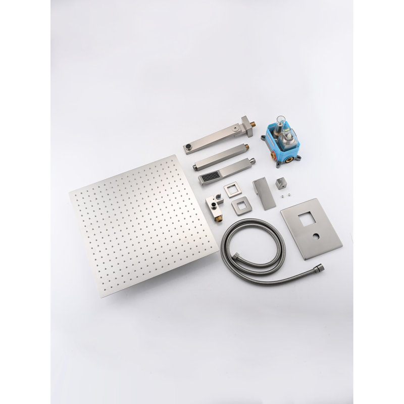 Brushed Nickel Stainless Steel Ceiling Mounted Shower With Handheld And 16" Head - Offers Natural Rainfall Self-cleaning Nozzle Accuracy In A Finish
