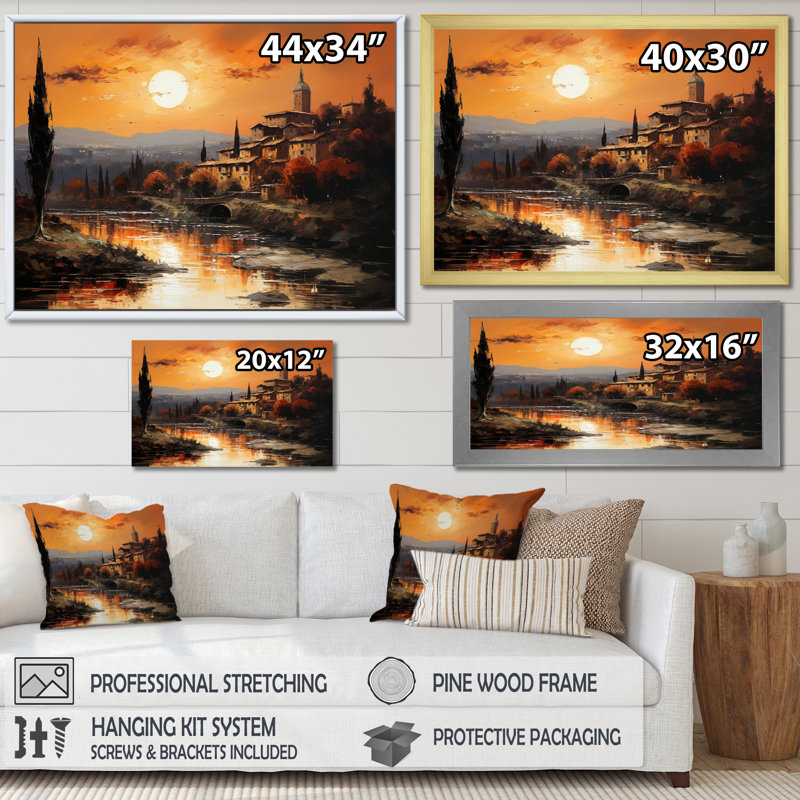 «Italy Tuscan Sunsets I», reproduction d'art sur toile encadrée, Toile tendue, H 30 po x l 40 po x P 1,5 po