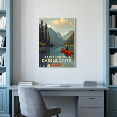Tableau mural en toile tendue « Paddle One Your Cadile Cane » représentant une scène de canot sur un lac de montagne, un paysage naturel (1 pièce)