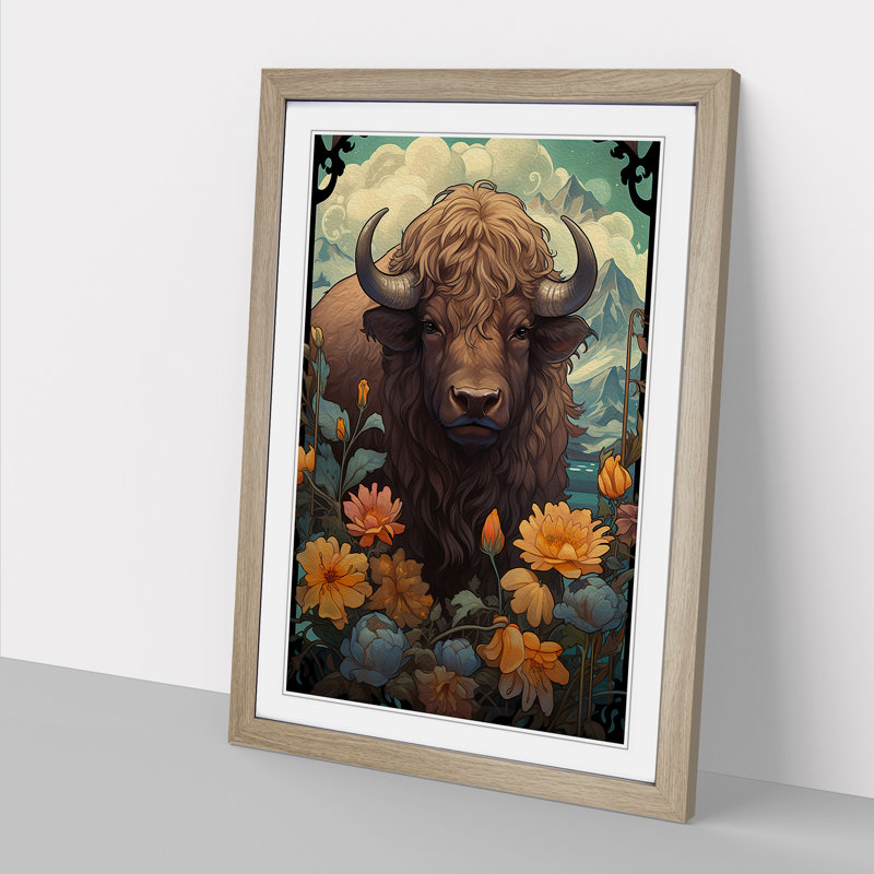 Buffalo Art Nouveau Art - Framed Print, Oak Framed, 46cm H x 34cm W x 2cm D