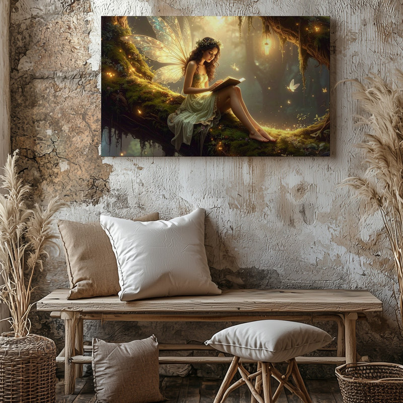 "Firefly Forest Fairy", lecture d'art sur toile, "Spirit on Mossy Branch", H 20 po x l 20 po
