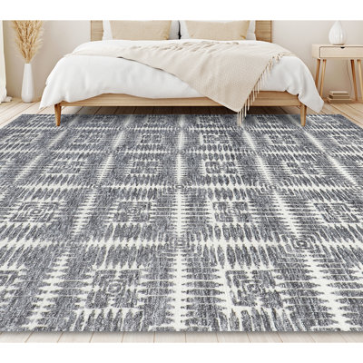 Tapis beige / gris foncé de haute qualité noué à la main