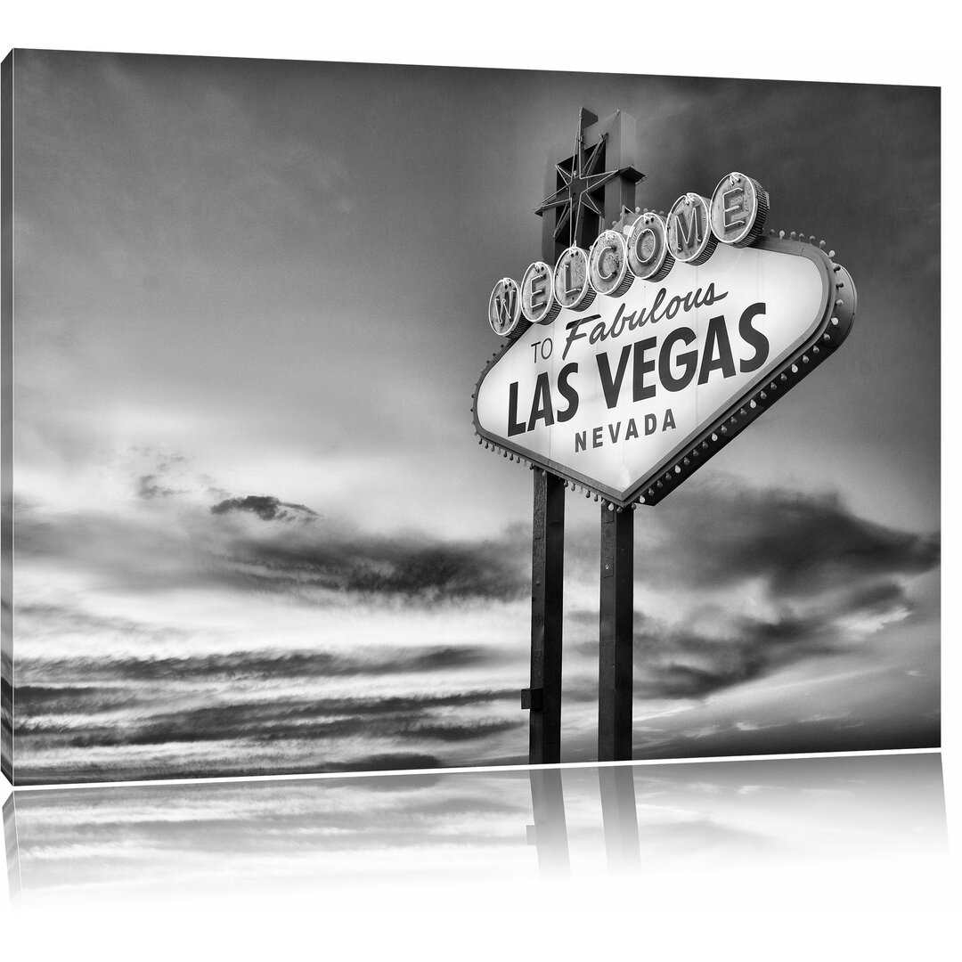 Leinwandbild Las Vegas Schild in der Dämmerung in Monochrom