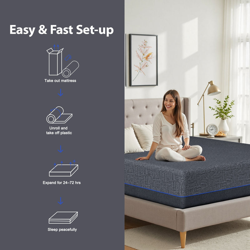 Matelas en mousse viscoélastique 10 po avec housse en tissu graphène, support mi-ferme, couches de gel rafraîchissant, soulagement de la pression et isolement du mouvement, sans fibre de verre, certifié CertiPUR-US