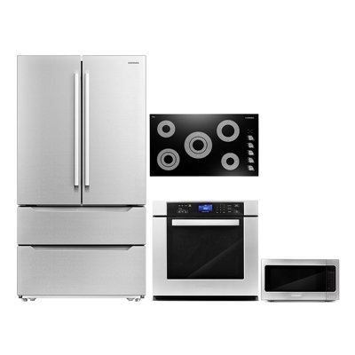 4 Piece Kitchen Package with French Door Refrigerator & 36" Electric Cooktop & Wall Oven