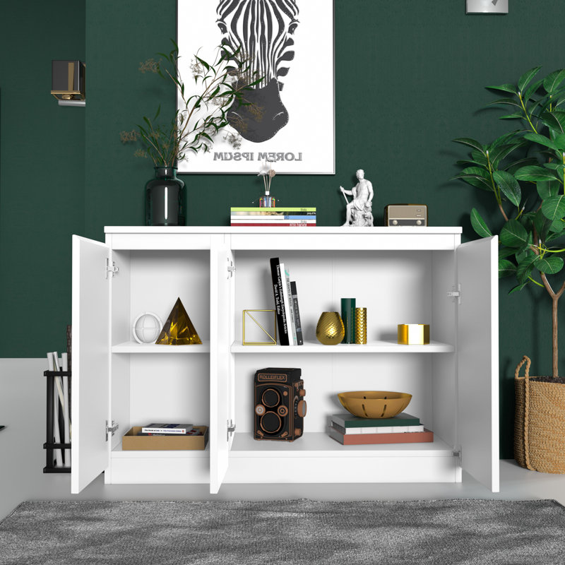 Buffet Storage Cabinet With 3 Door, 43" W Coffee Bar Cabinet, Kitchen Buffet Sideboard For Living Room, Kitchen, White