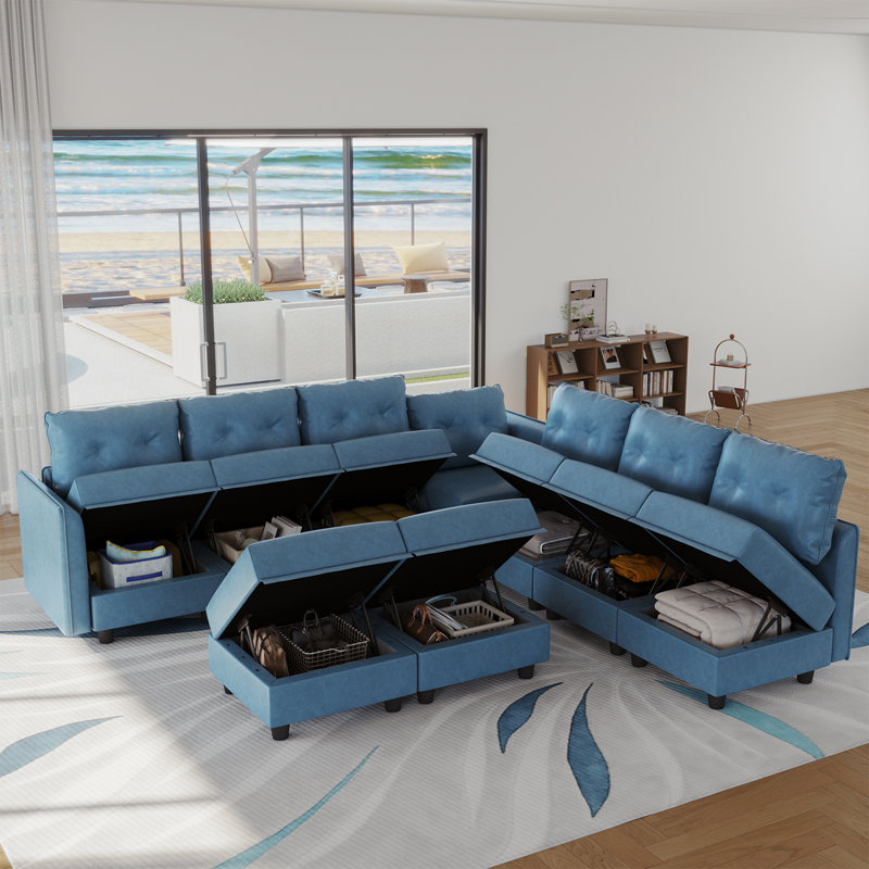 Zendajas 3 - Piece Living Room Set, Sky Blue Polyester Blend