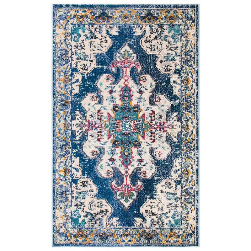 Felty Oriental Blue/Gray/Beige Area Rug, Rectangle 3' x 5'