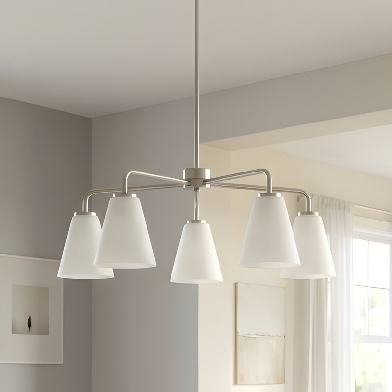 Lustre à cinq lumières Hayden, Nickel brossé, Blanc
