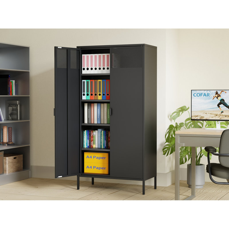 Casier de rangement en métal de 71 pouces de hauteur avec 4 tablettes réglables et 5 niveaux, adapté aux maisons et aux bureaux. (Noir)
