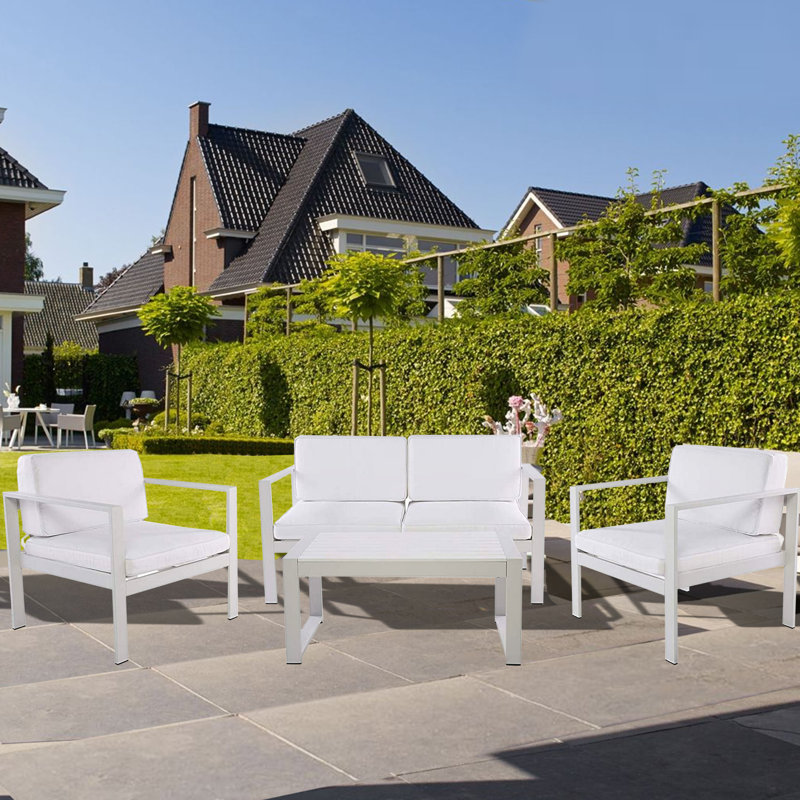 Ensemble de conversation d'extérieur en aluminium pour 10 personnes avec coussins Pangea Home Karen, Blanc / blanc