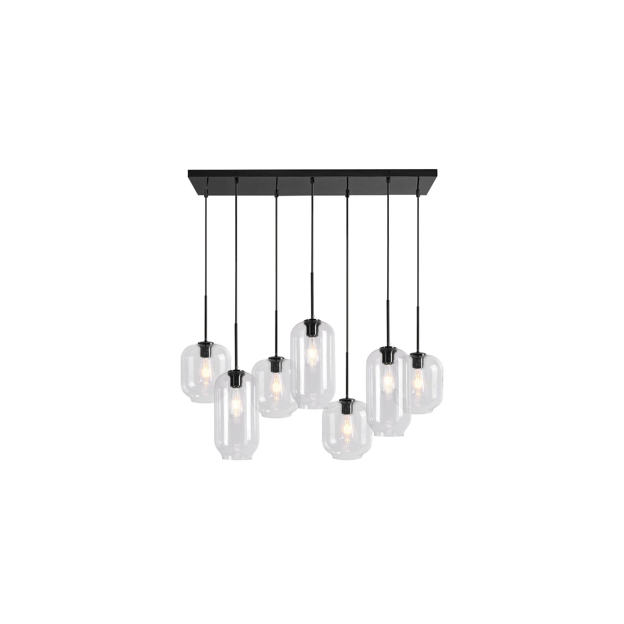 Kayanne 7 - Light Glass Shades Kitchen Island Geometric Pendant, Black