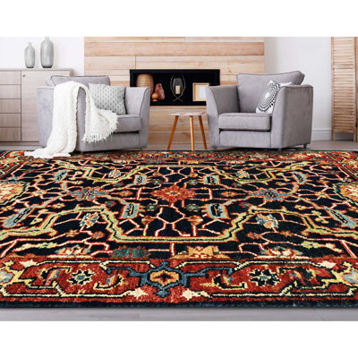 Tapis bleu et rouge noué à la main de haute qualité