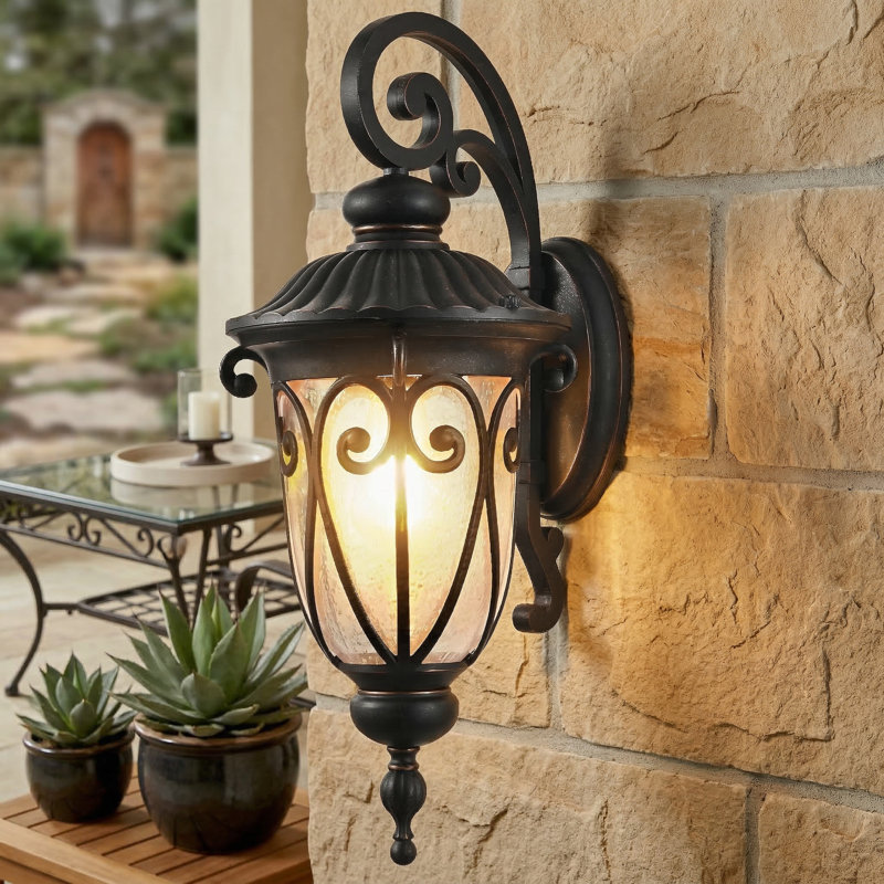 23" H 1-Pack Classic Vintage Outdoor Wall Lantern with Black Weatherproof Finish and Bubble Glass for Porch, Patio, Entryway, Bulb Not Included