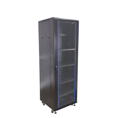 Server AV Cabinet Audio Video Equipment Rack Lock Keys Metal Black 37U with Shelf