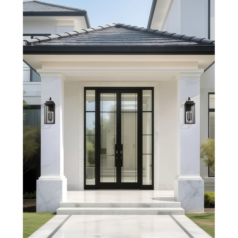 Seyler 31-inch 3-light Textured Black Exterior Wall Sconce with Clear Glass, 31" H x 11" W x 13.25" D, Black, 3 Lights