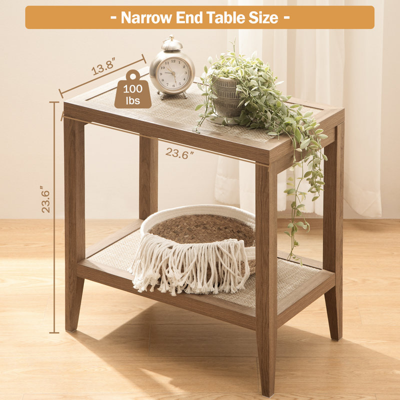 Daequain Rattan Nightstands with 2 Open Storage Shelves, Brown