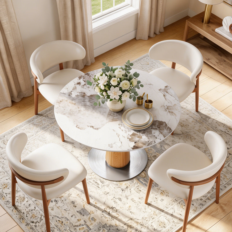 Ensemble de salle à manger Aversa, Ensemble de cinq pièces : table, quatre chaises, Table Pandora avec chaise beige / brune