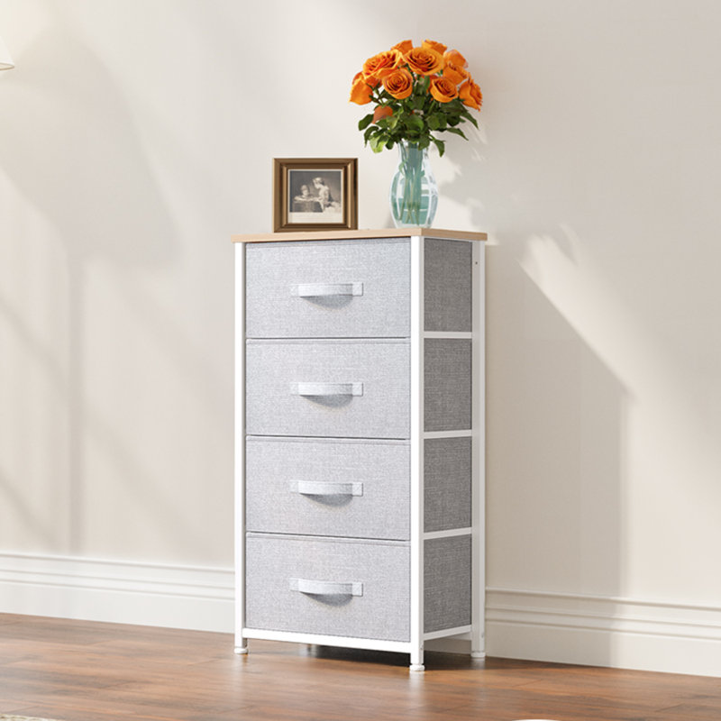 Commode à 4 tiroirs Callida, Gris clair / blanc / bois