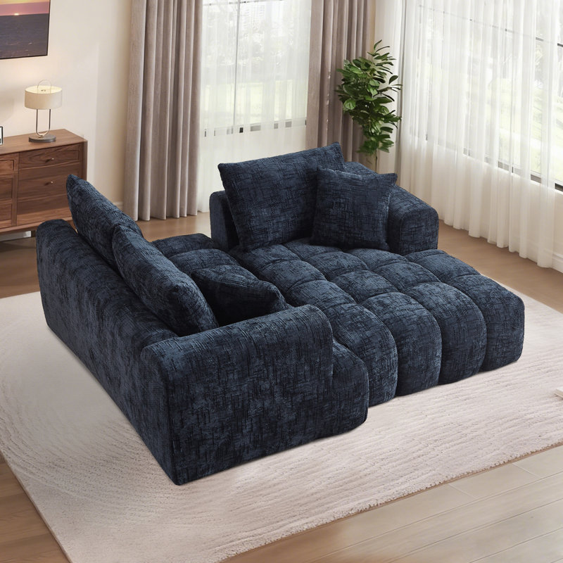 Canapé modulaire 108 po Chenille, Chenille bleu foncé, Face à la droite