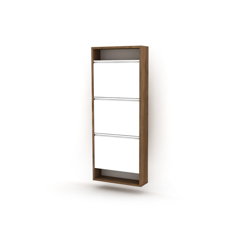 Emilsy 3 Tier Shoe Storage Cabinet, Wood Cabinet, Flip Down Design, California Walnut
