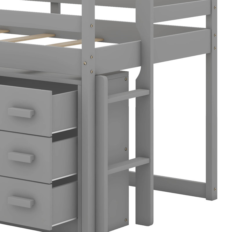 Lit mezzanine simple bas avec tiroirs de rangement, gris