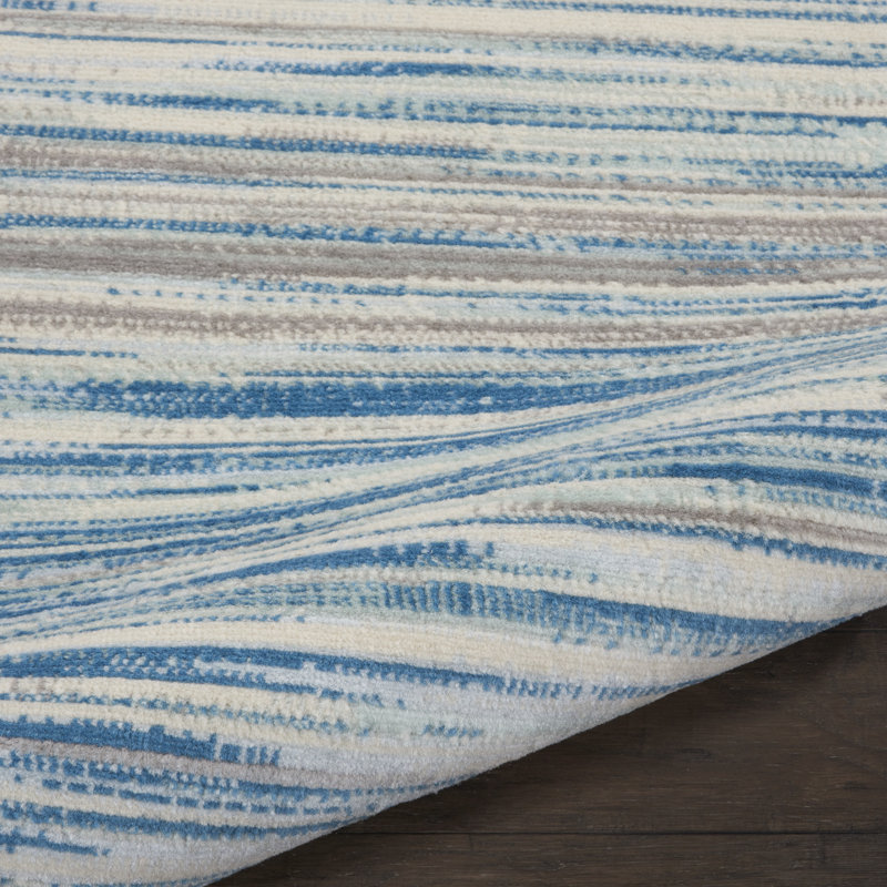 Tapis bleu abstrait tissé à la machine Poyen, Tapis de couloir 2 pi x 6 pi