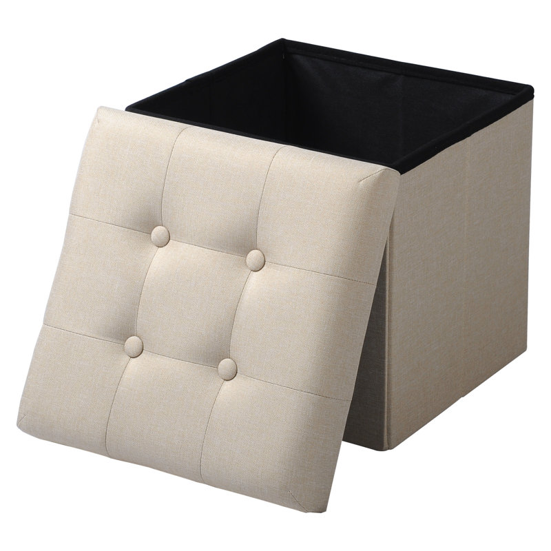 37.5cm Wide Square Solid Colour Ottoman with Storage, Beige