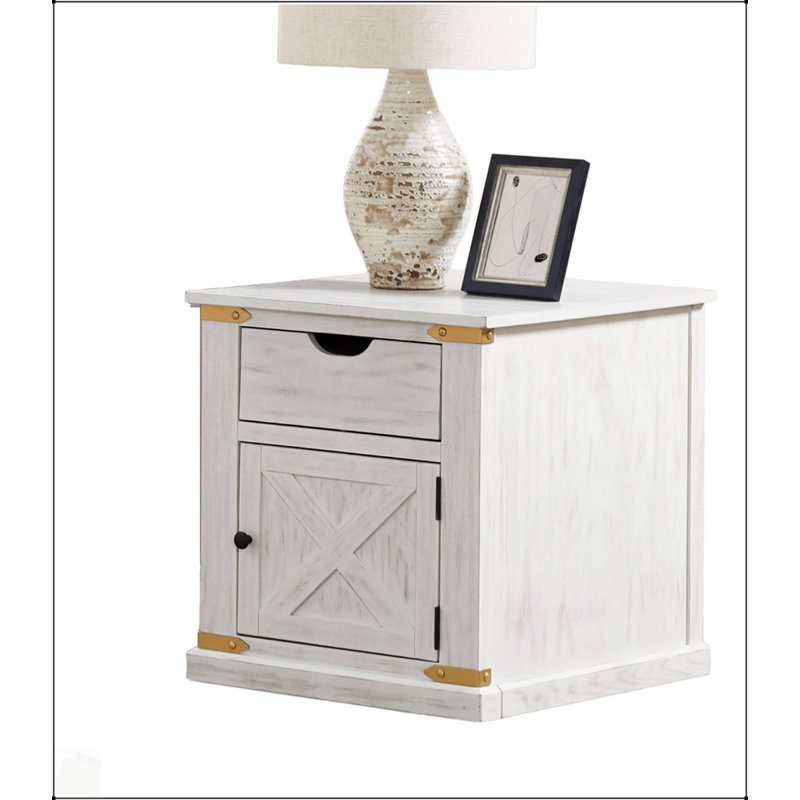 Table de bout de style rustique blanc antique avec tiroirs, conception de basse-cour pour le salon et la chambre à coucher