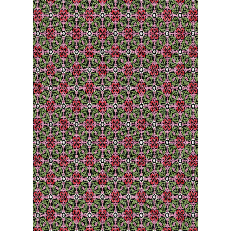 Tapis rose/vert à motifs, Rectangle 5 pi x 7 pi