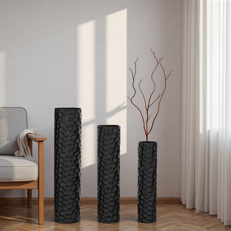 Hammered Metal Floor Vases Set Of 3