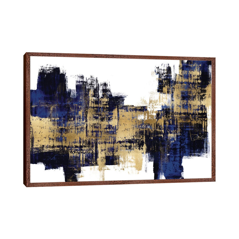 Vibrant Gold On Blue by Alex Wise - Print on Canvas, Classic Brown Wood Framed, 66.04 cm H x 45.72 cm W