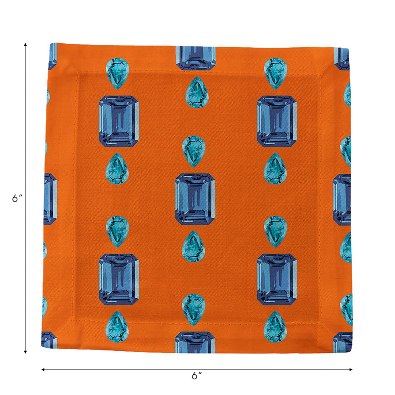 Gem Sapphires Cotton Sateen Cocktail Napkins, Orange