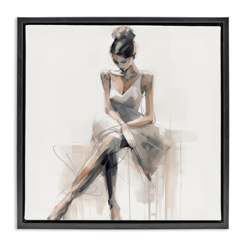 Portrait de femme assise sur toile flottante encadrée par Irena Orlov, Cadre flottant noir, H 25 po x l 25 po