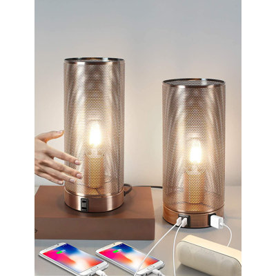 Ensemble de 2 lampes de table de chevet à contrôle tactile avec 2 ports USB et une lampe de chevet à intensité variable pour la chambre à coucher.