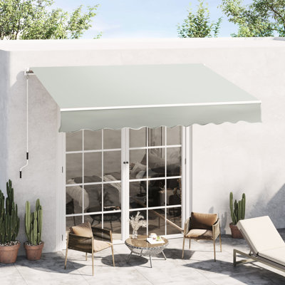 Grey Manual 8' X 7' Patio Retractable Awning, Sun Shade Deck Window Cover - , Adjustable, Feature Exterior For & Window. Adjustable To Mitigate Heat Accumulating. Built With Aluminum And Steel.