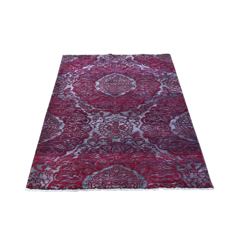 Tapis motif damas moderne en laine et soie rouge vin 3 pi 2 po x 5 pi 6 po 7D46CD4BEE4B433CA0227CE9C4141A18