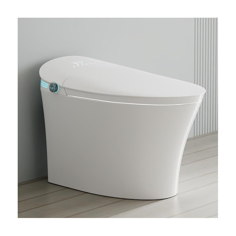 YingZe Smart Toilet With Bidet, One-Piece Elongated, Auto Open/Close & Flush, Heated Seat, Front & Rear Wash, LED Display, Night Light, 12-inch Rough-in, White, Ceramic (White with White Screen)