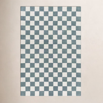Jenna Hand-Woven Teal Checkered Rug