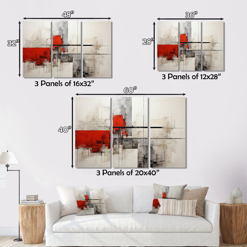 " Abstract Architectures I " 3 - Pieces, 40" H x 60" W x 1" D