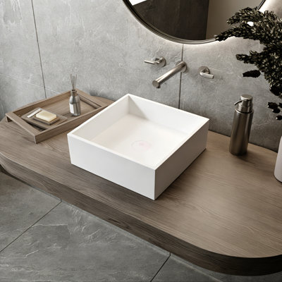 15.8" Matte White Rectangular Vessel Bathroom Sink