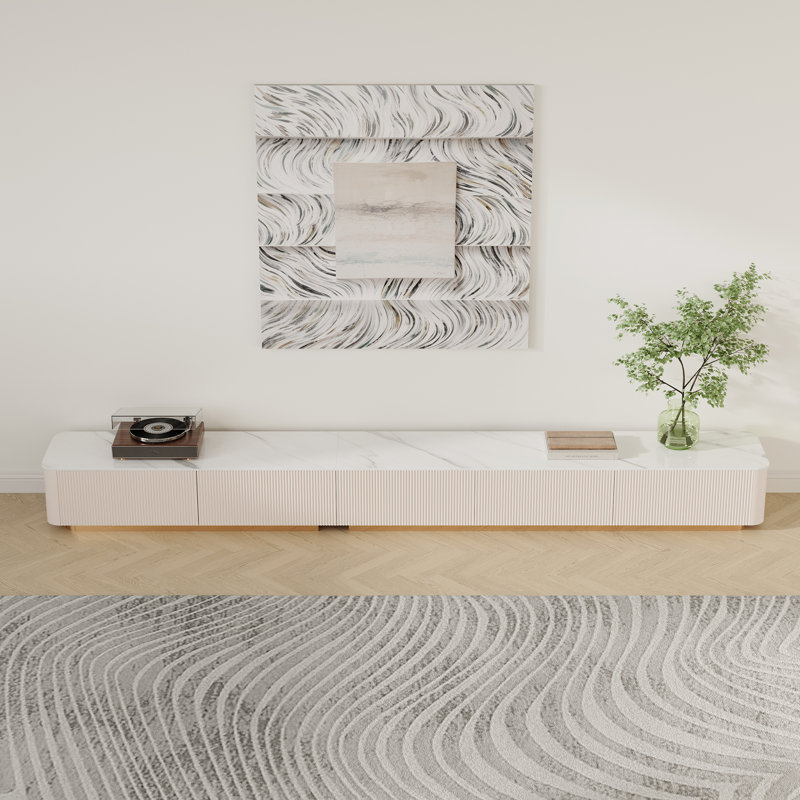 Billy Modern TV Stands with Glossy Sintered Stone, White Media Console with 4-6 Drawers for Living Room