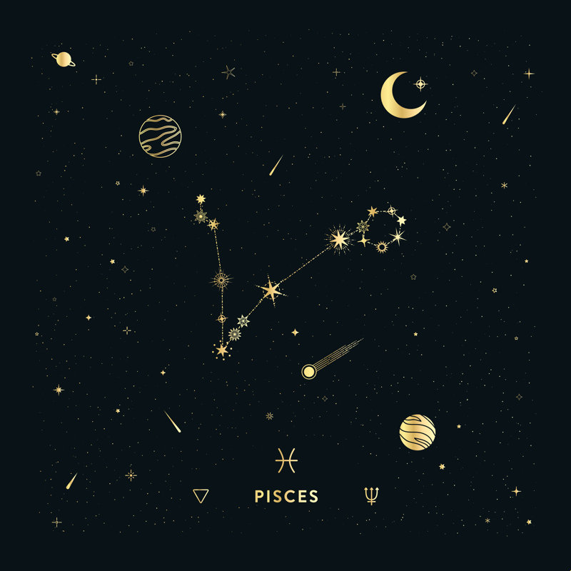 Poissons constellation en or, H 20 po x l 20 po