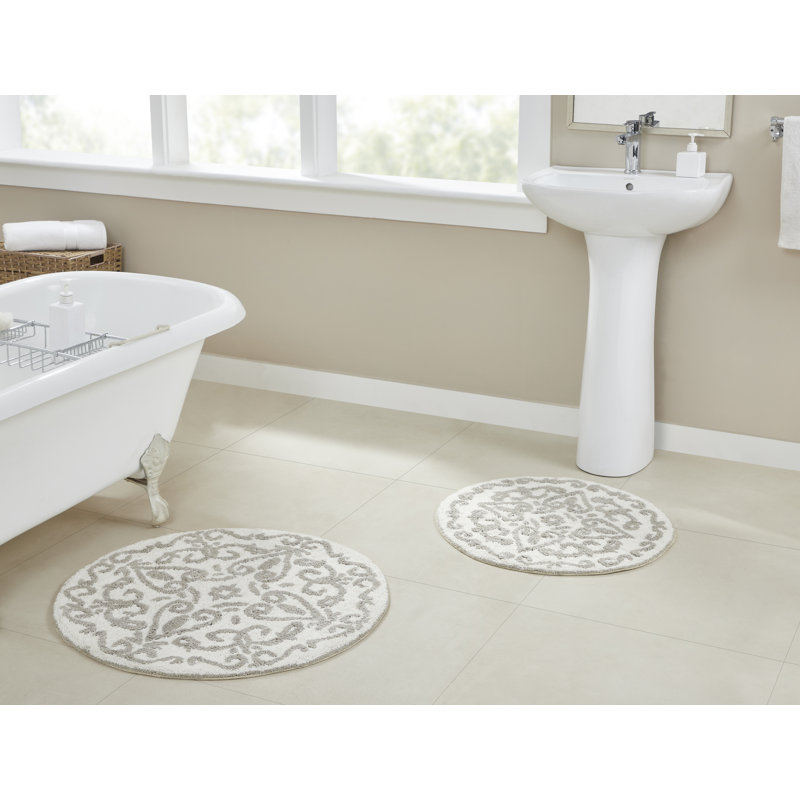 Tapis pour salle de bain Elar, Gris, Floral 1