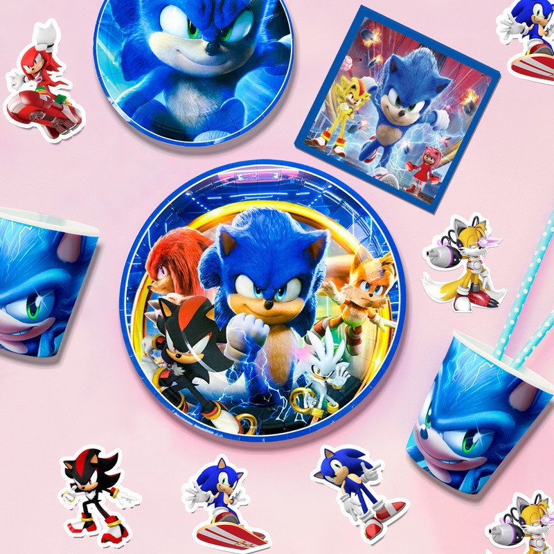 Sonic Birthday Party Supplies, 69Pcs Sonic Party Decorations & Sonic Party Tableware Set