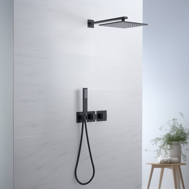 Thermostatic Complete Shower System with Rough in-Valve, Matte Black