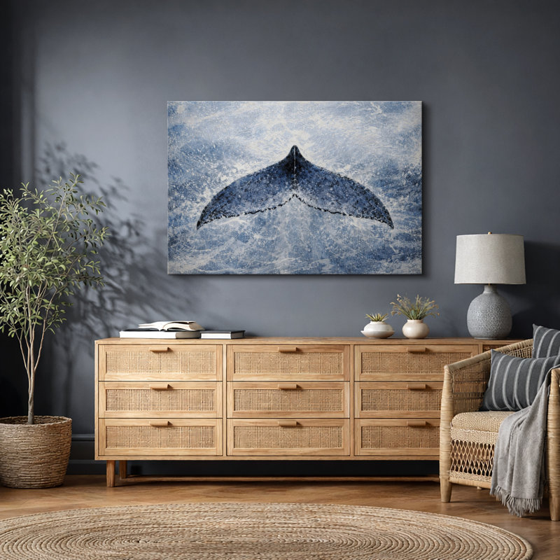 Whale Tail Ocean, Coastal Marine, photos de salon, impression sur toile encadrée, H 32 po x l 48 po x P 1,5 po, Toile tendue