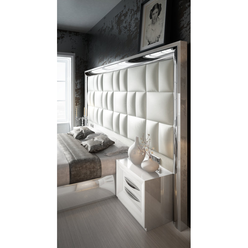 Annalya Vegan Leather Panel Bed, High Gloss, Queen